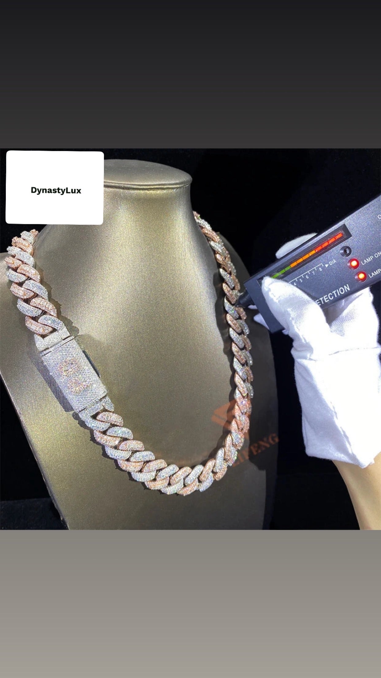 Baguette Cut Rose Gold Plated Two Tone Necklace Iced Out 18mm 925 Sterling Silver vvs Moissanite Cuban Link Chain