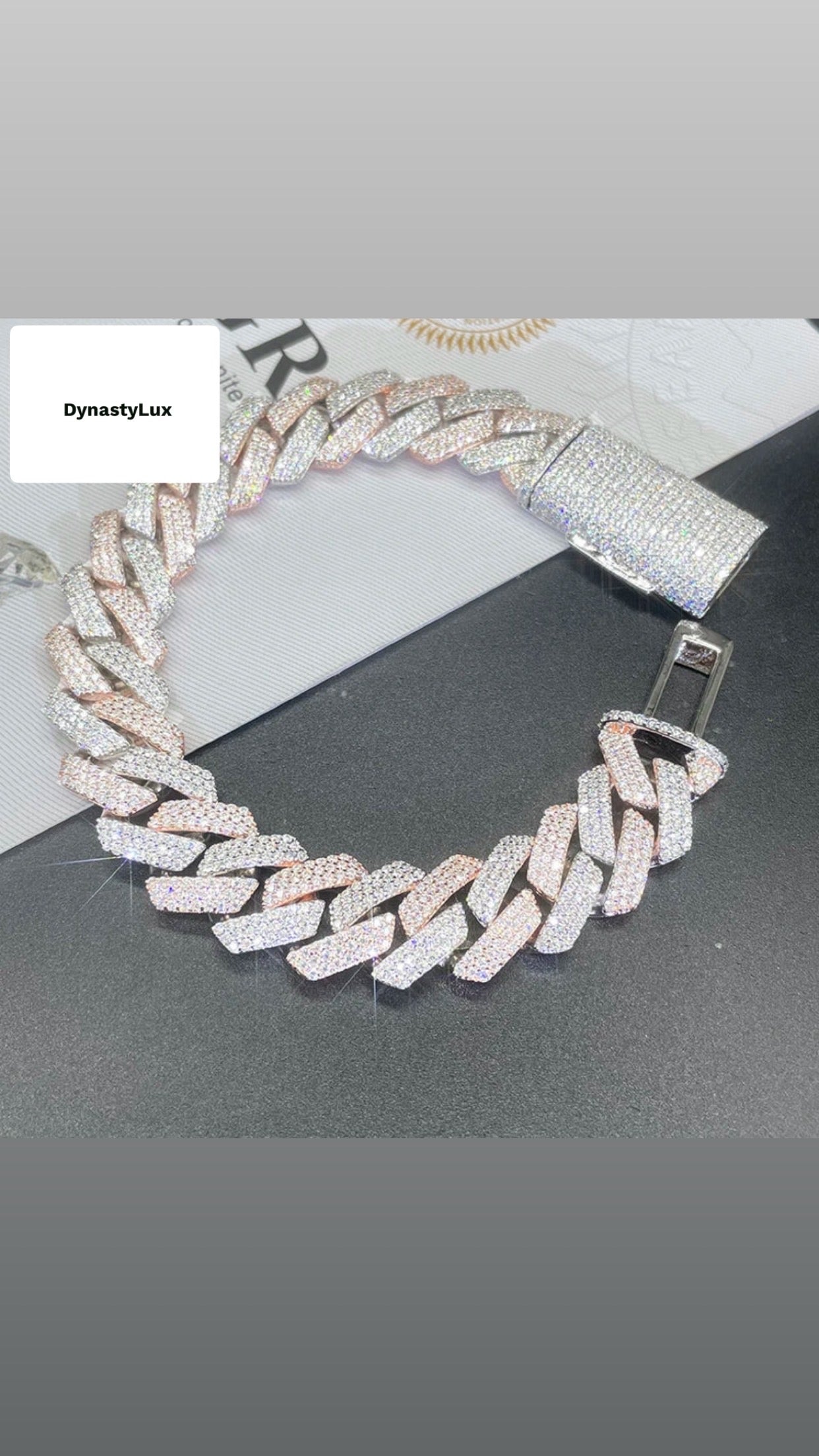 Two tone 12mm 925 silver vvs moissanite iced out Cuban bracelet