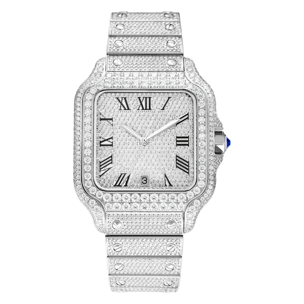 No logo Iced Out Automatic Watches  Men Mechanical VVS Moissanite Watch