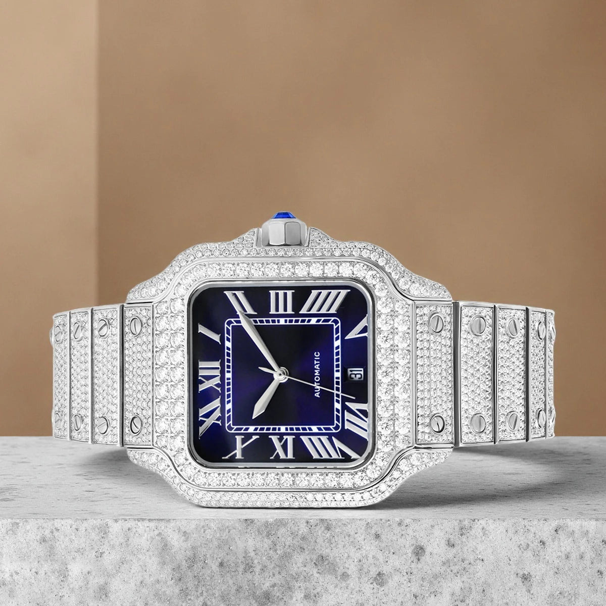 No logo Iced Out Automatic Watches  Men Mechanical VVS Moissanite Watch