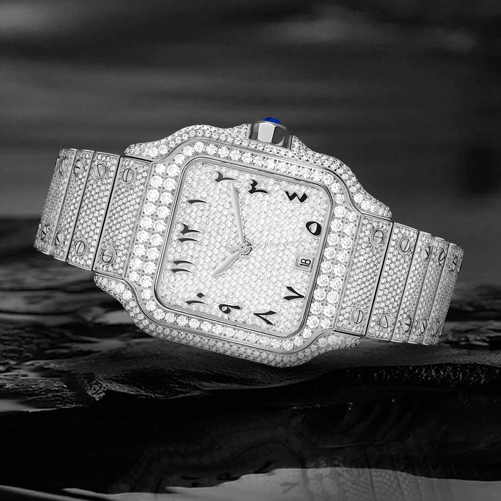No logo Iced Out Automatic Watches  Men Mechanical VVS Moissanite Watch